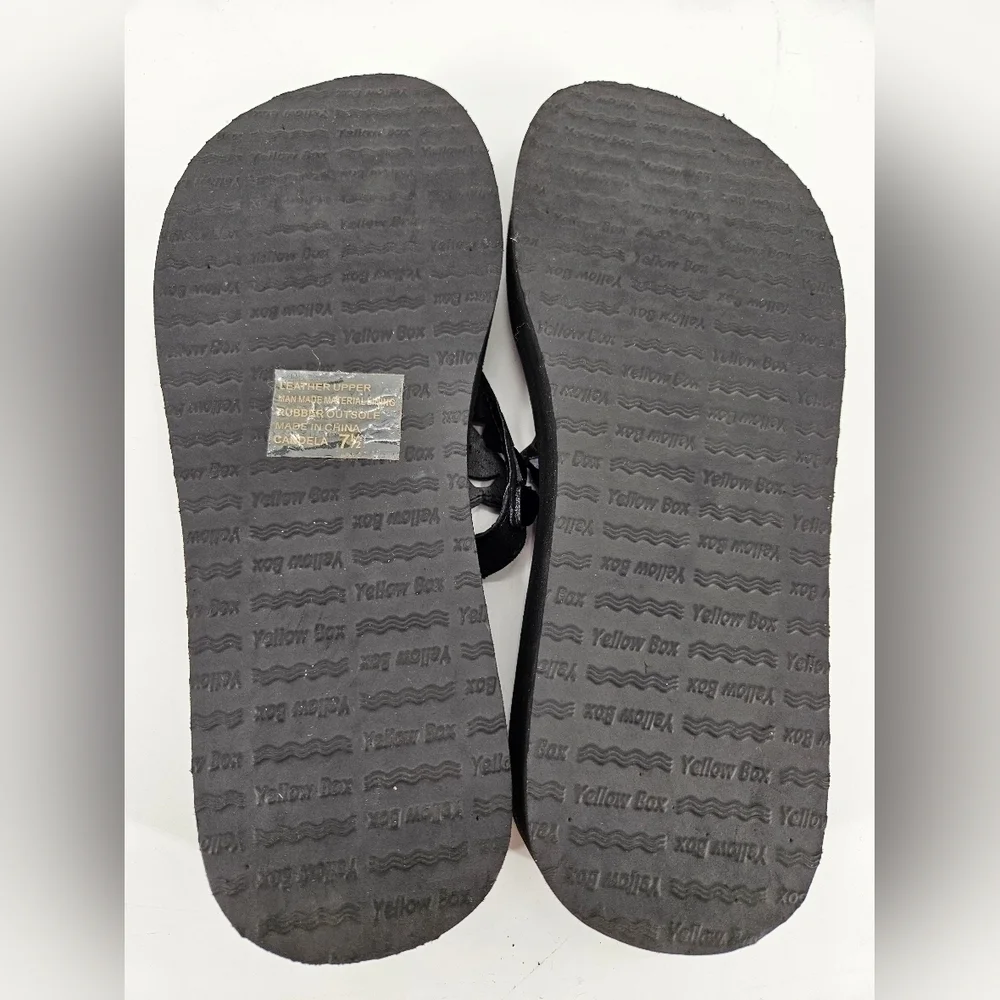 Yellow Box CANDELA BLACK Stone Bling Flip Flops Wedge Sandals Sz 7.5 - Picture 3 of 4